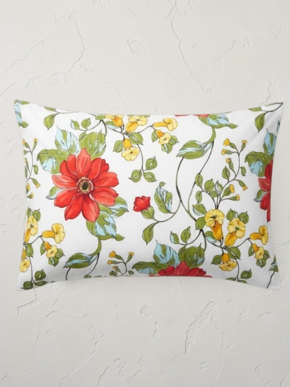 Pottery Barn Sophia Standard Pillow Sham Case Red Orange Poppy Floral Cotton